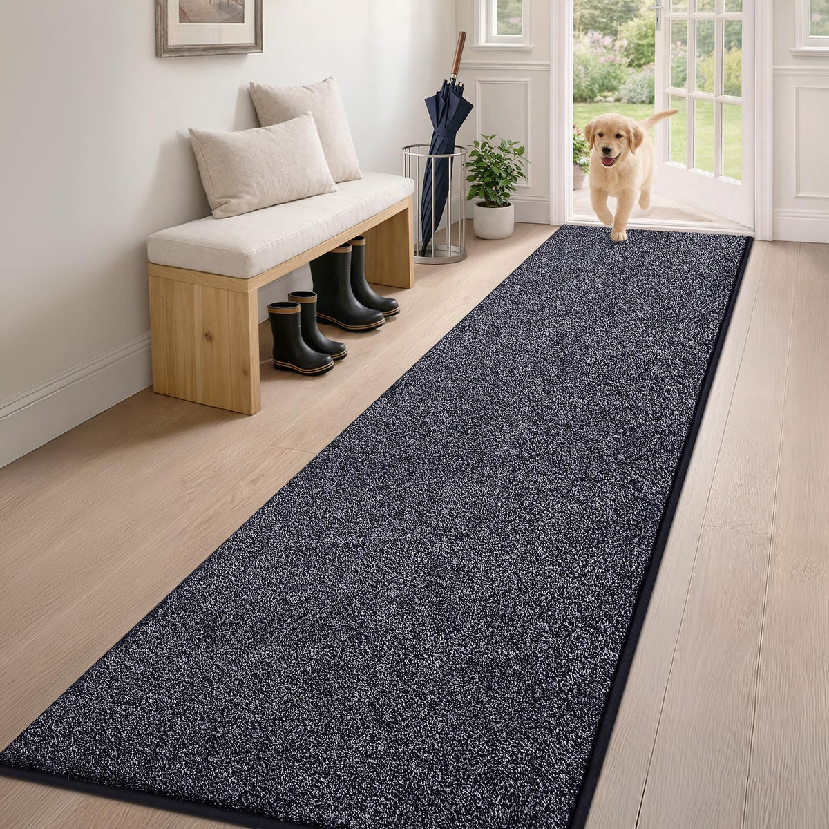 Hallway Runner Rug, 24" x 84", Bluish Grey-Black