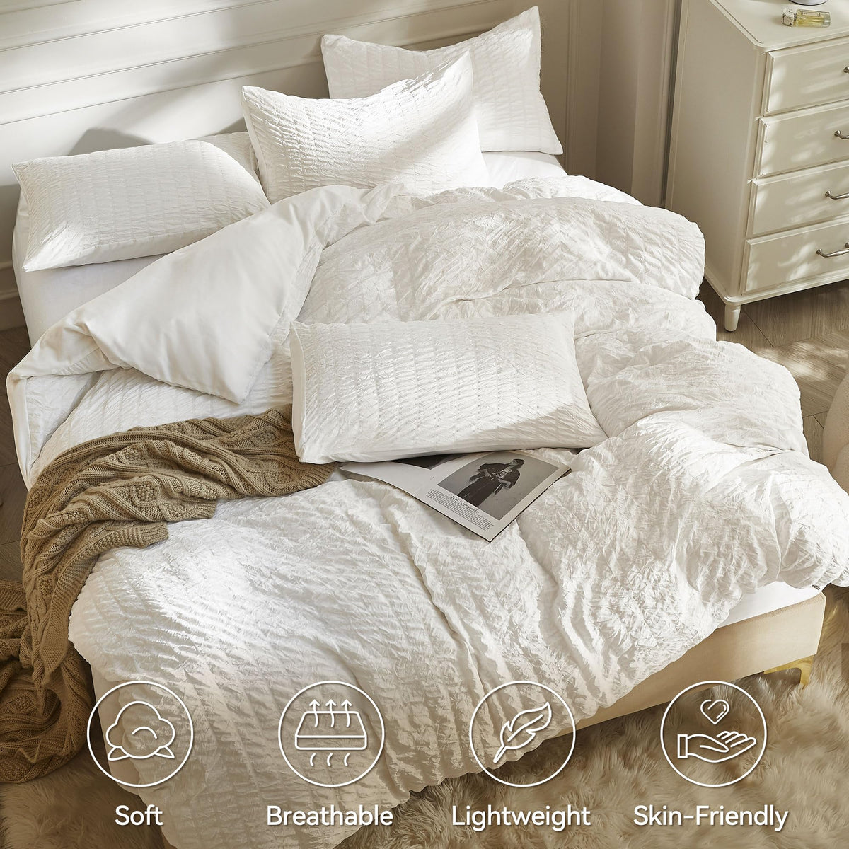 White Seersucker Duvet Cover Set