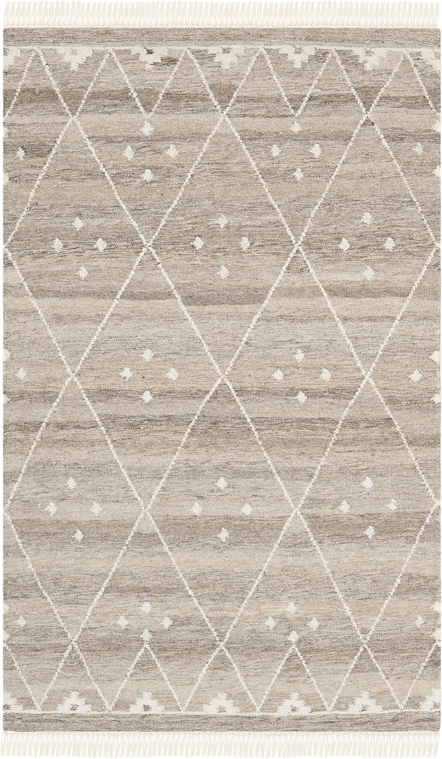 Natural Kilim Collection Accent Rug - 4' x 6', Natural & Ivory, Handmade Moroccan Boho Tribal Wool & Viscose, Ideal