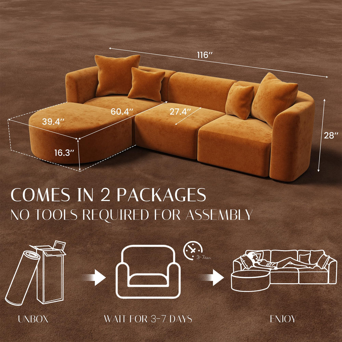 116" Modern Curved Sectional Modular Oversized Couches