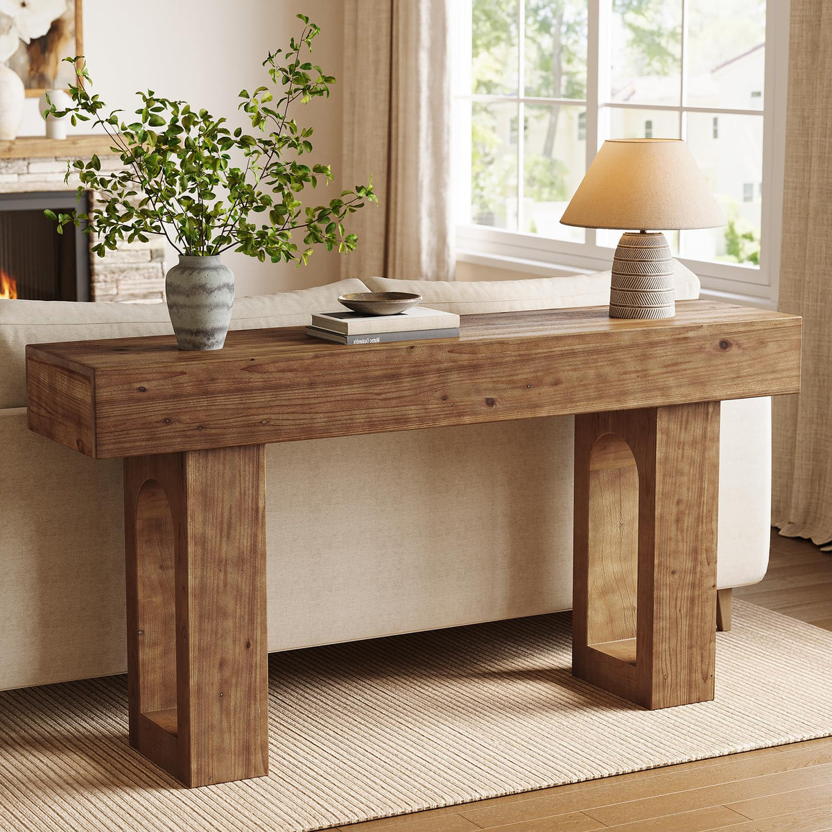 Solid Wood Console Table, 63" Long Farmhouse Entryway Table