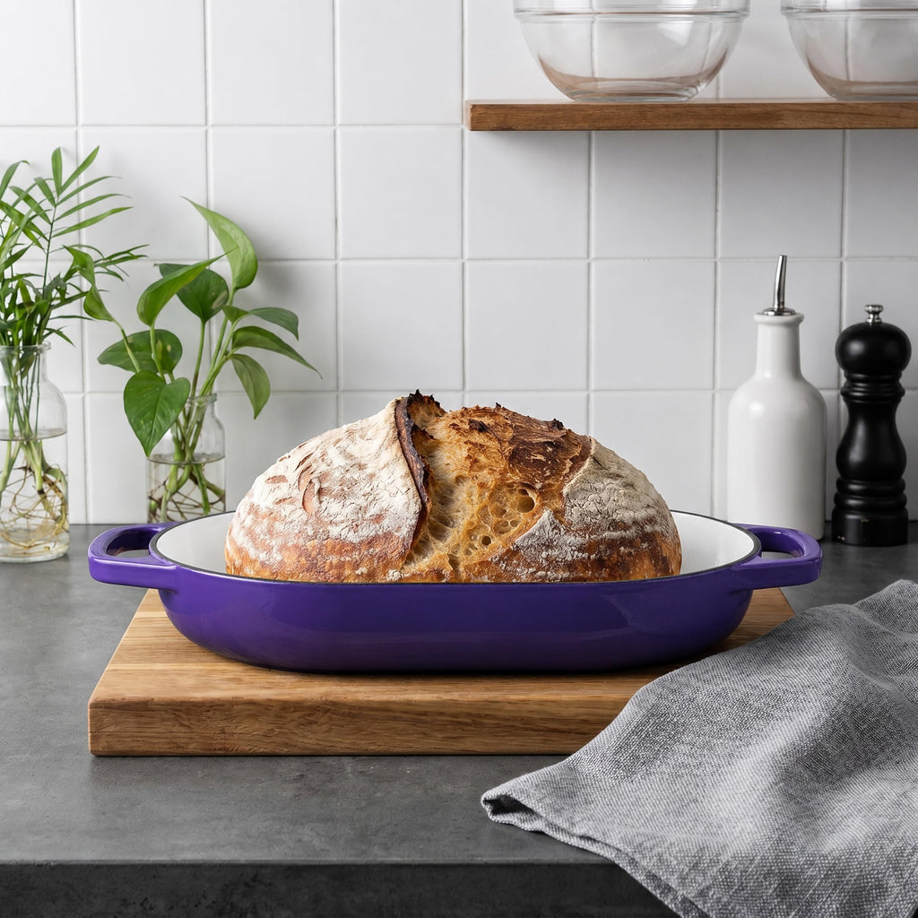 Enameled Cast Iron Dutch Oven Pot with Dome Lid, Oval Bread Oven made Sourdough Bread Baking, Oven Safe up to 500°F