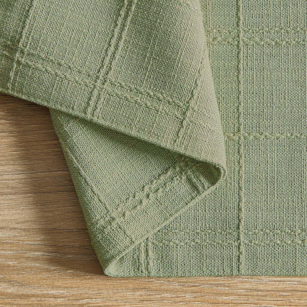 Linen Checked Farmhouse Placemats Set of 4, Sage Green 13x19in
