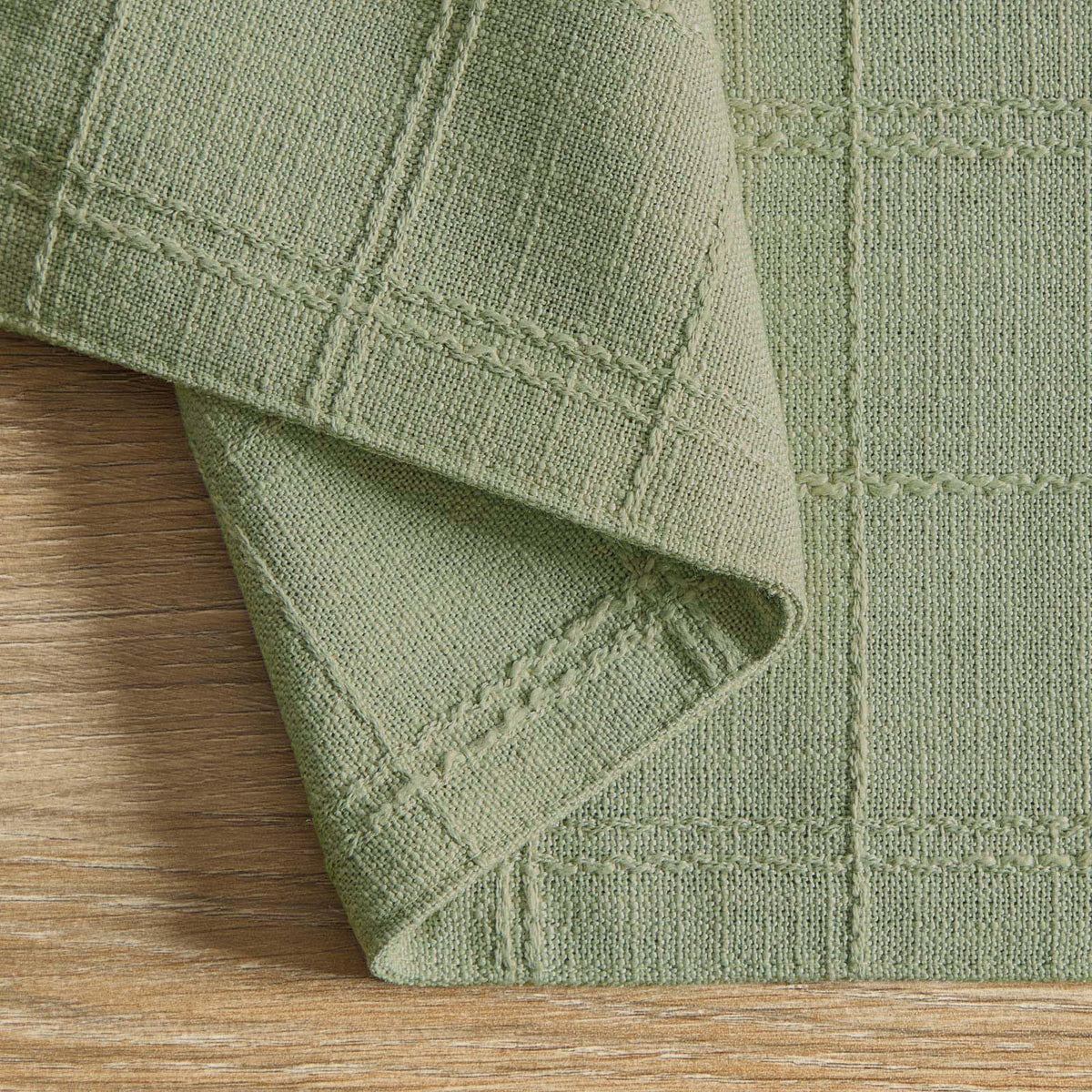 Linen Checked Farmhouse Placemats Set of 4, Sage Green 13x19in