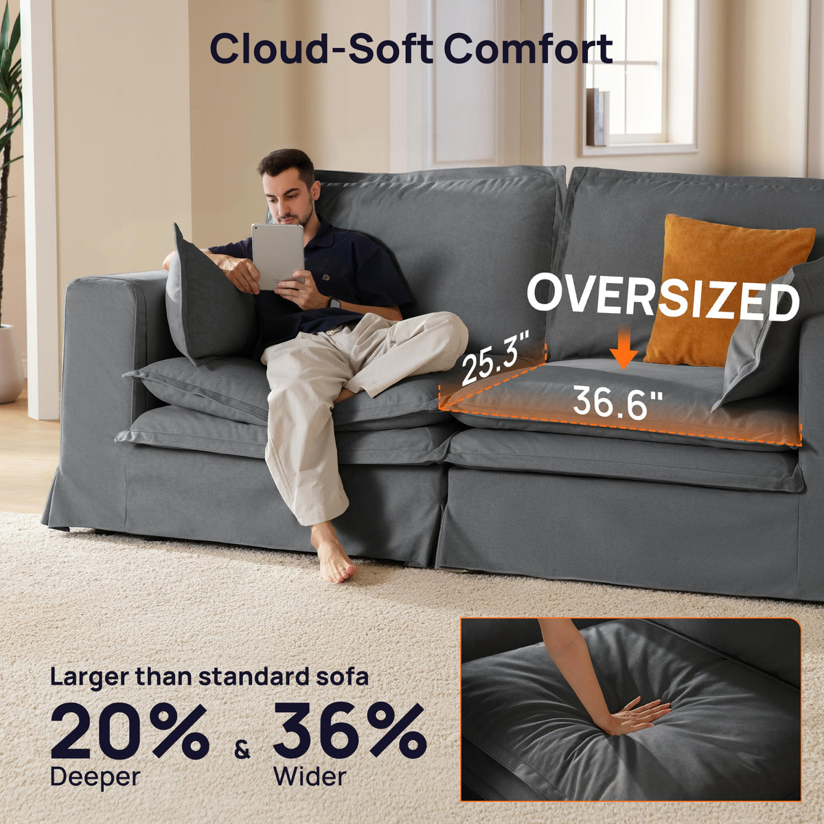 125" Washable Oversized Modular Sectional Sofa Couches, Grey