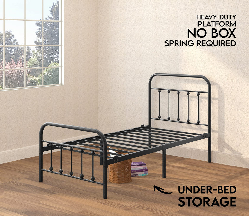 Golden Gate Beds Vintage Wrought Iron Bed Frame with Classic Metal Platform Base, Headboard and Footboard, No Box