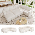Sectional Sleeper Sofa, Pull Out Couch with Storage, Lvory, 7 Seat