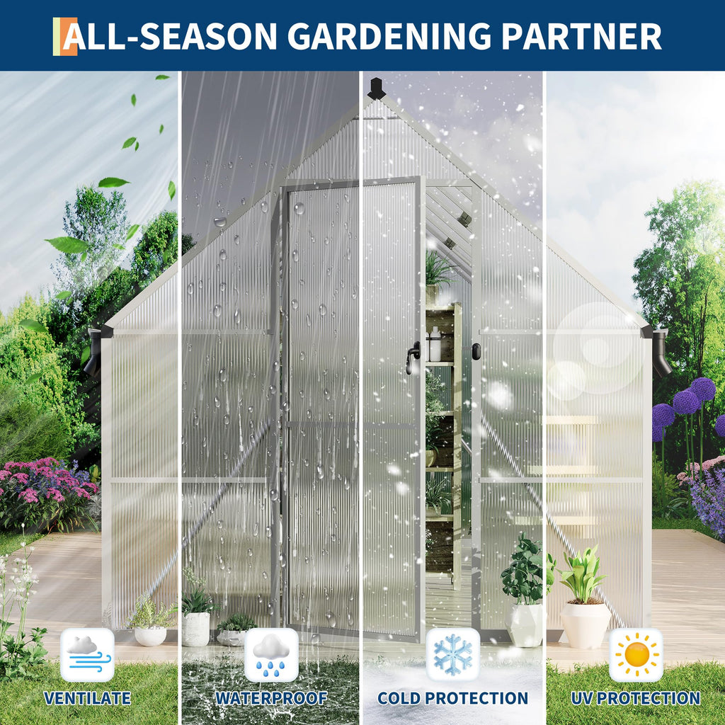 8'X16' Aluminum-Framed Polycarbonate Greenhouse, Heavy Duty Polycarbonate Greenhouse with Quick Setup Structure and