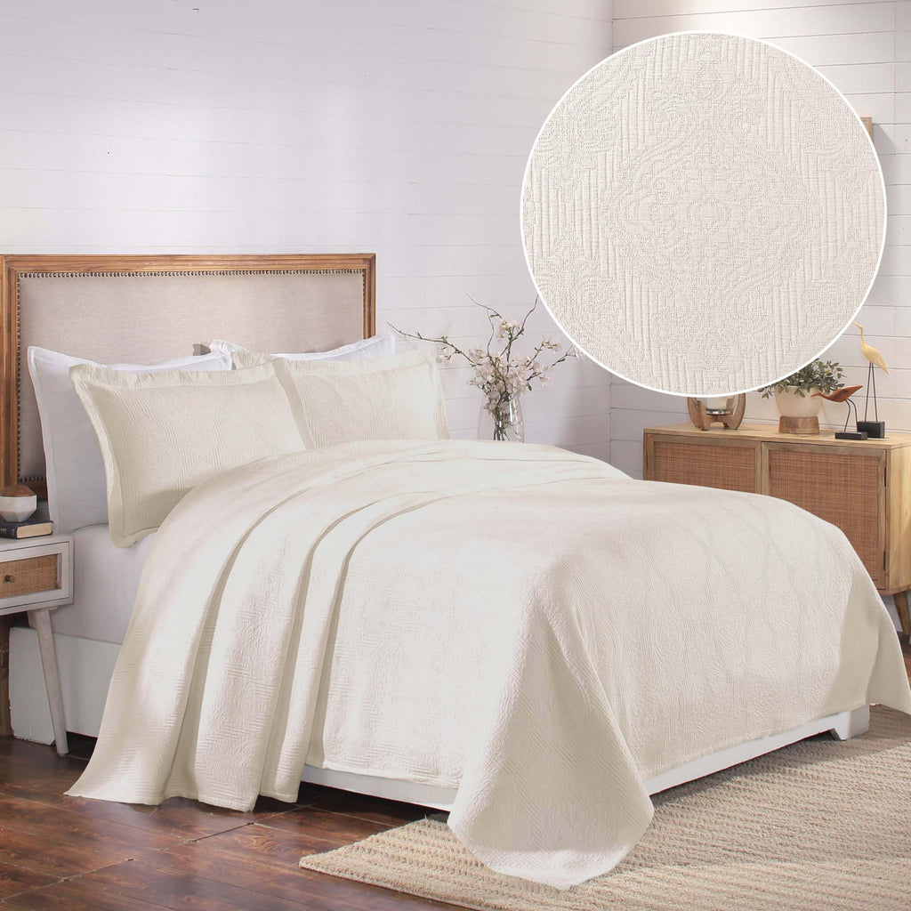 Cotton 3-Piece Bedspread Set, Home Bed Decor, Warm Bedding, 1 Oversized Bedspread, 2 Pillow Shams, Medium Weight