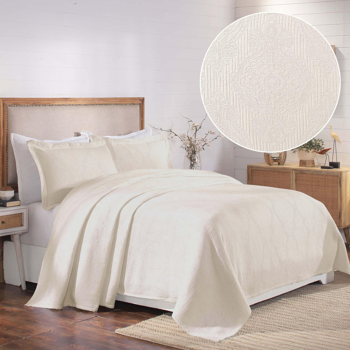 Cotton 3-Piece Bedspread Set, Home Bed Decor, Warm Bedding, 1 Oversized Bedspread, 2 Pillow Shams, Medium Weight