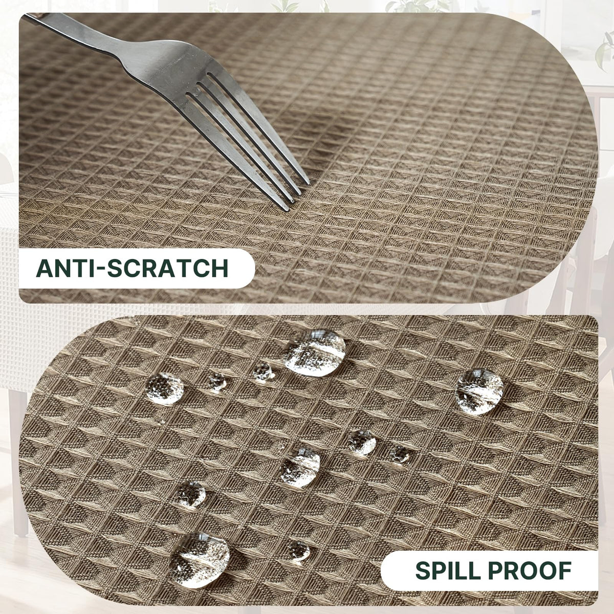 Round Tablecloth Waffle Textured Waterproof Table Cloth Stain Resistant Wrinkle Free Washable Decorative Table Cover