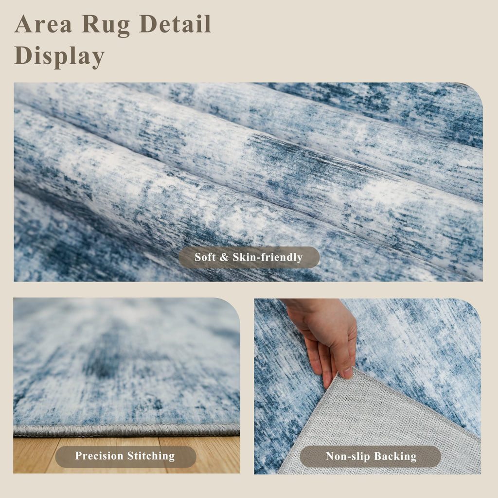 3x6 Washable Wide Runner Rug - Non-Slip Floor Carpet Runner Entryway Hallway Bathroom, Modern Abstract Low Pile Thin