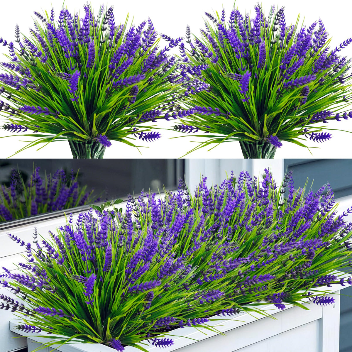24 Bundles Fake Lavender Artificial Flowers for Outdoors, Purple