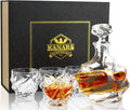Whiskey Decanter Set - 25 Oz Crystal Liquor Decanter Carafe with 4 Rock Glasses 9 Oz For Bourbon, Scotch, Vodka, Rum - Set of 5