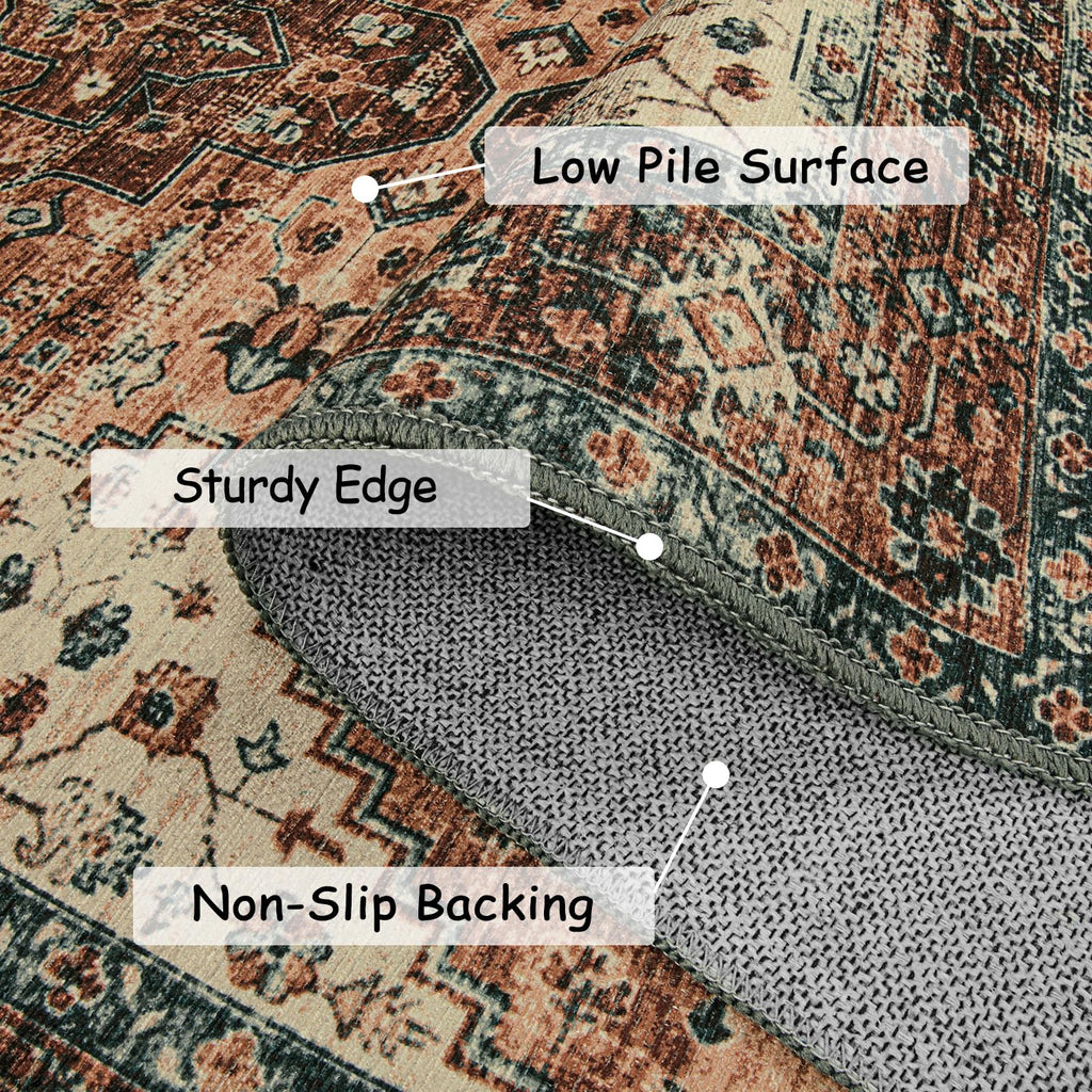 Washable Rug Runners s, Boho Runner Rug Non-Slip Ultra-Thin, Long Vintage Oriental Medallion Carpet Runner