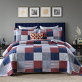 Quilt Set, 100% Cotton Quilt, Blue Red White Patchwork Plaid Quilt Sets, Lightweight