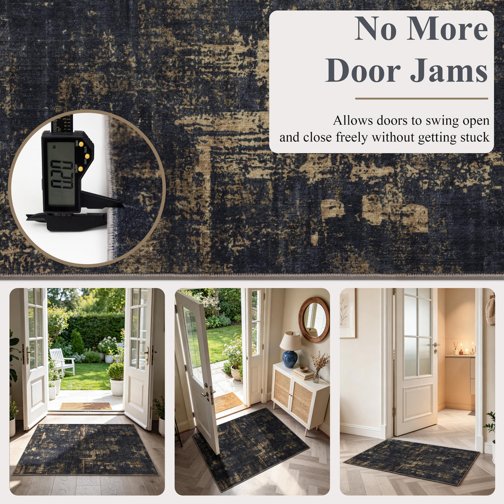 Runner Rug, Modern Abstract Hallway Carpet, Black & Gold