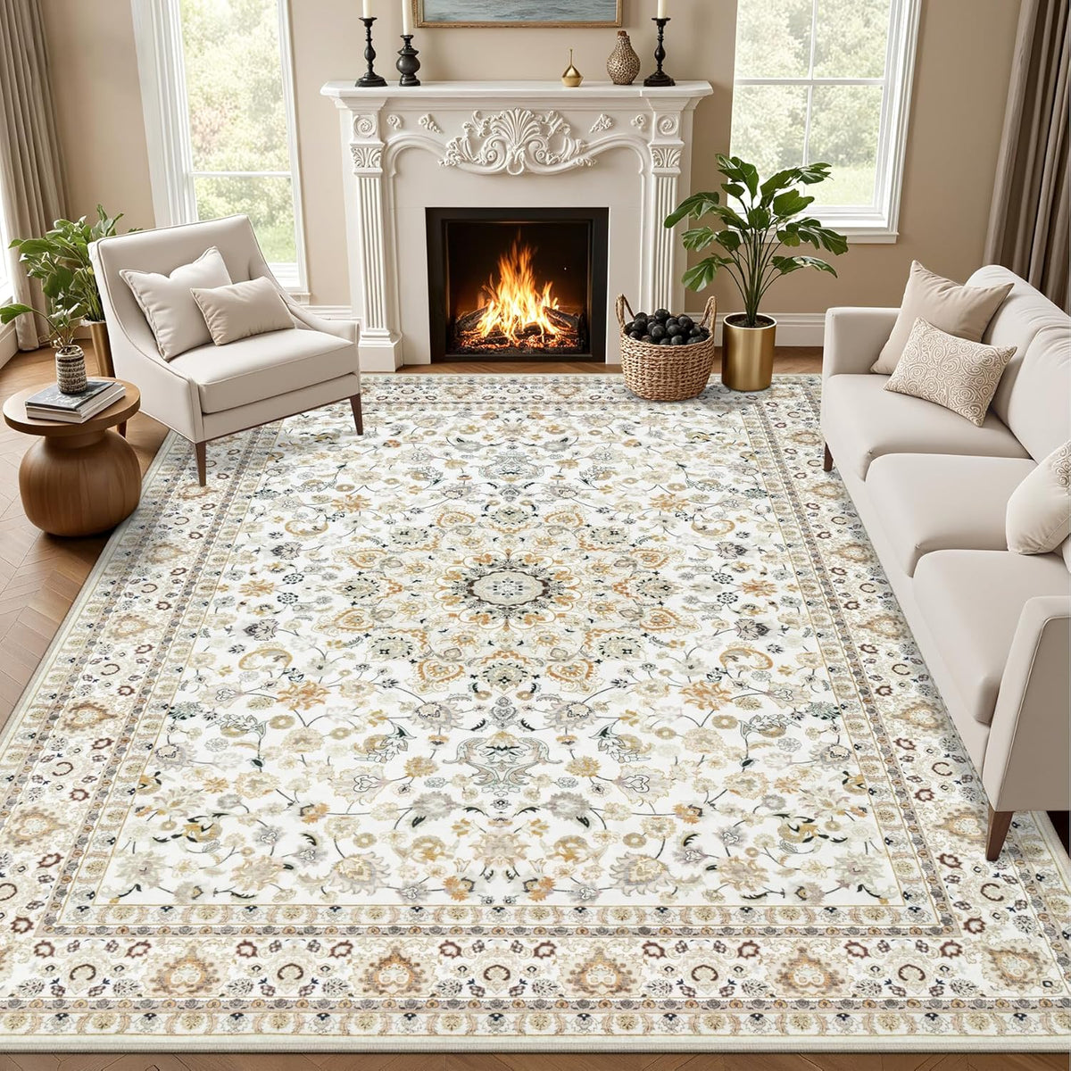 Area Rugs Living Room Rug: Washable Rug Soft Vintage Boho Carpet Indoor Floor Non-Slip Stain Resistant Large