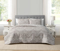 Resort Ojai Medallion Stripe Taupe 3-Piece All-Season Soft Woven Matelasse Jacquard Reversible Cotton Blend Quilt Set