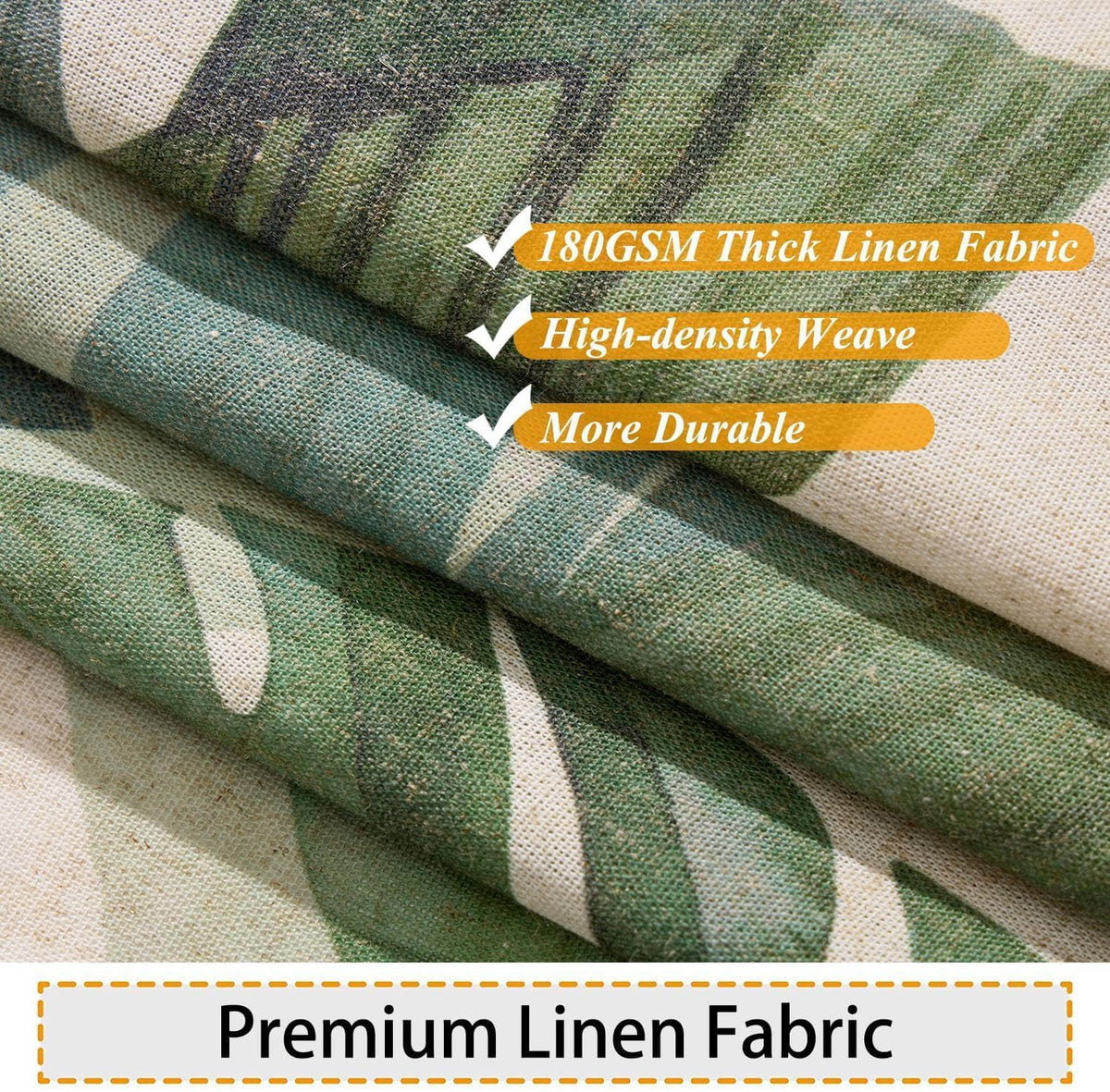 Linen Tropical Green Leaf Shower Curtains Botanical Banana Monstera Leaf Palm Tree Water Repellent Heavy Duty Fabric