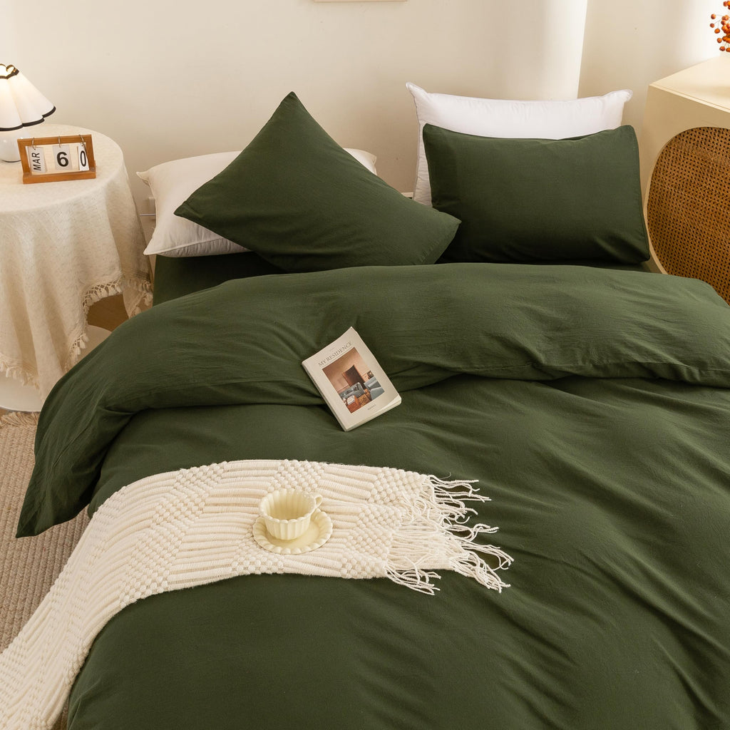 Cotton 3 Pcs Duvet Cover Set Linen Feel Avocado Green Queen
