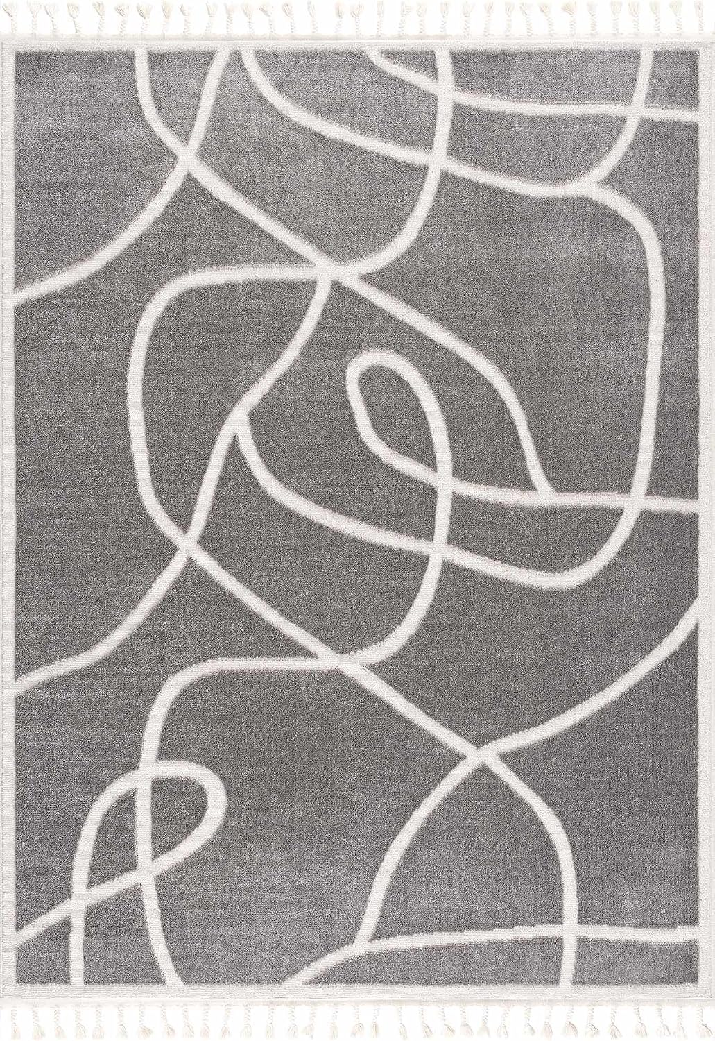 Pikes Living Room, Bedroom Area Rug - Abstract Swirl - Contemporary Modern Minimalist Boho Scandinavian - High Pile