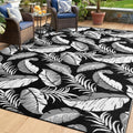 Reversible Outdoor Rug, Waterproof Outdoor Plastic Straw Rug, Tropical Leaf RV Camping Rugs for Outside, Deck