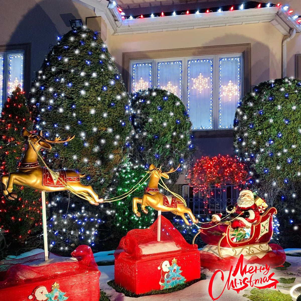 66ft 200 LED String Lights Outdoor Waterproof, White and Blue Christmas Light Indoor, Green Wire Twinkle Tree Light