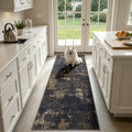 Runner Rug, Modern Abstract Hallway Carpet, Black & Gold