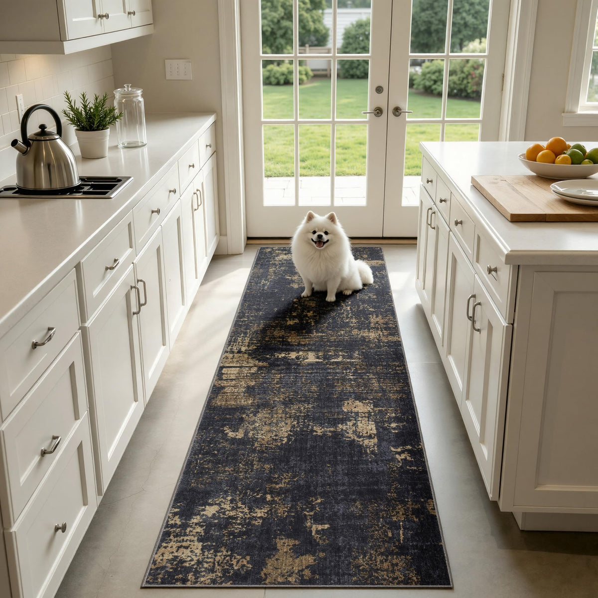 Runner Rug, Modern Abstract Hallway Carpet, Black & Gold