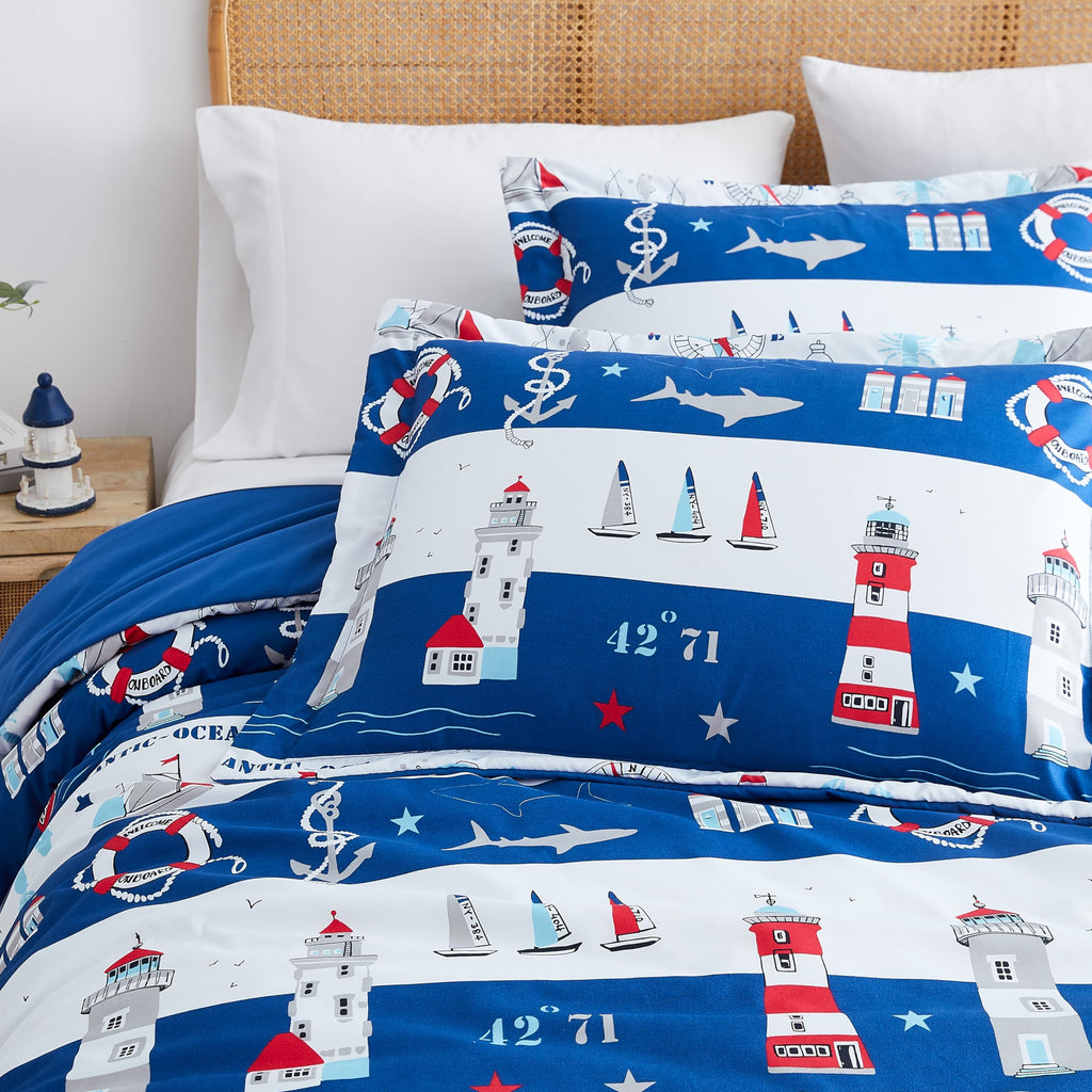 2 Piece Bedding Duvet Cover Set w/ Sham Reversible, Coastal Blue