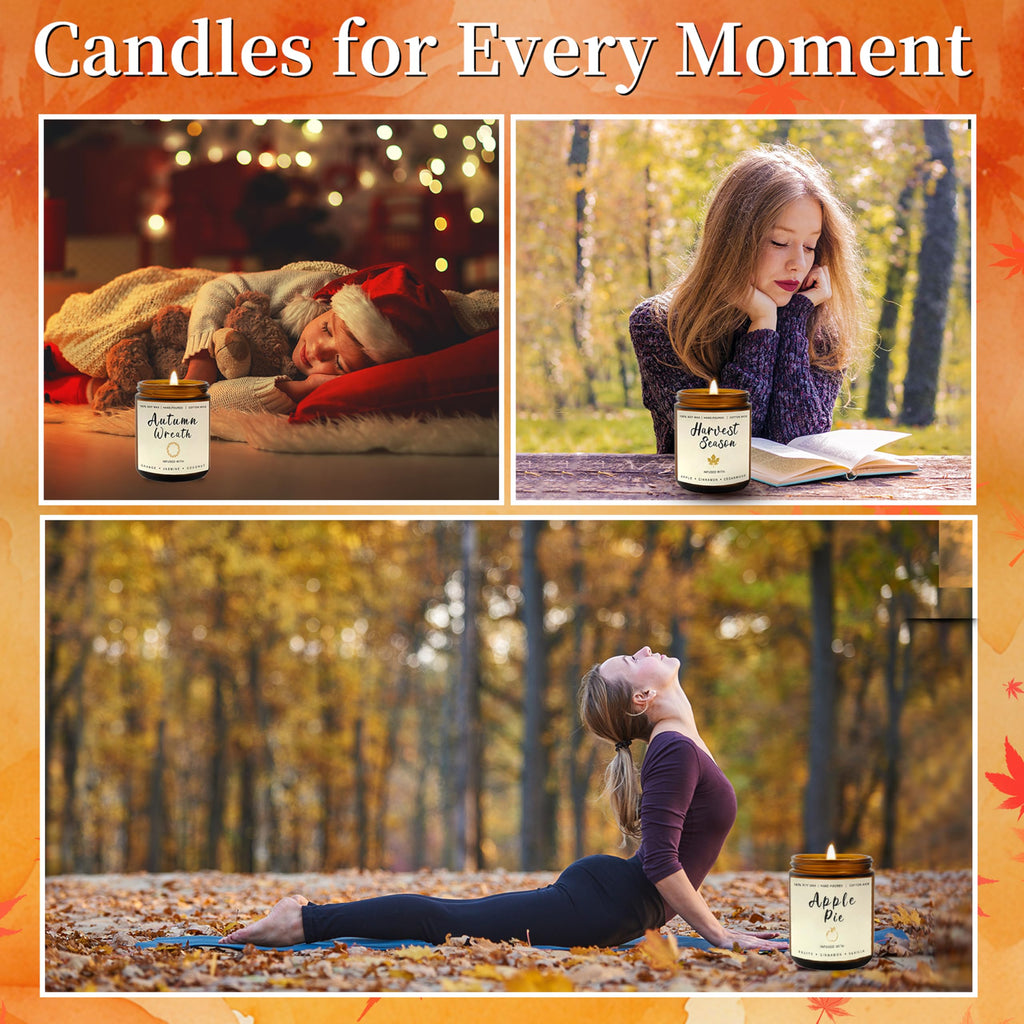 Fall Candles Gift Set - 4 Pack Scented Soy Candles, Autumn Decor