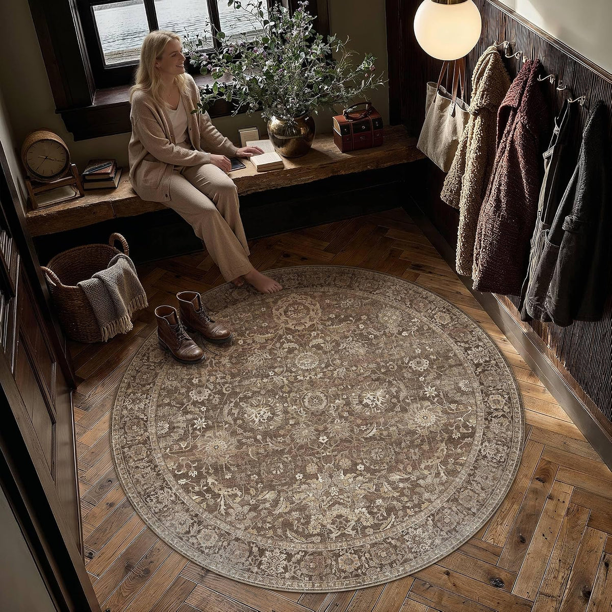 6x6 Round Rugs Brown Vintage Rug