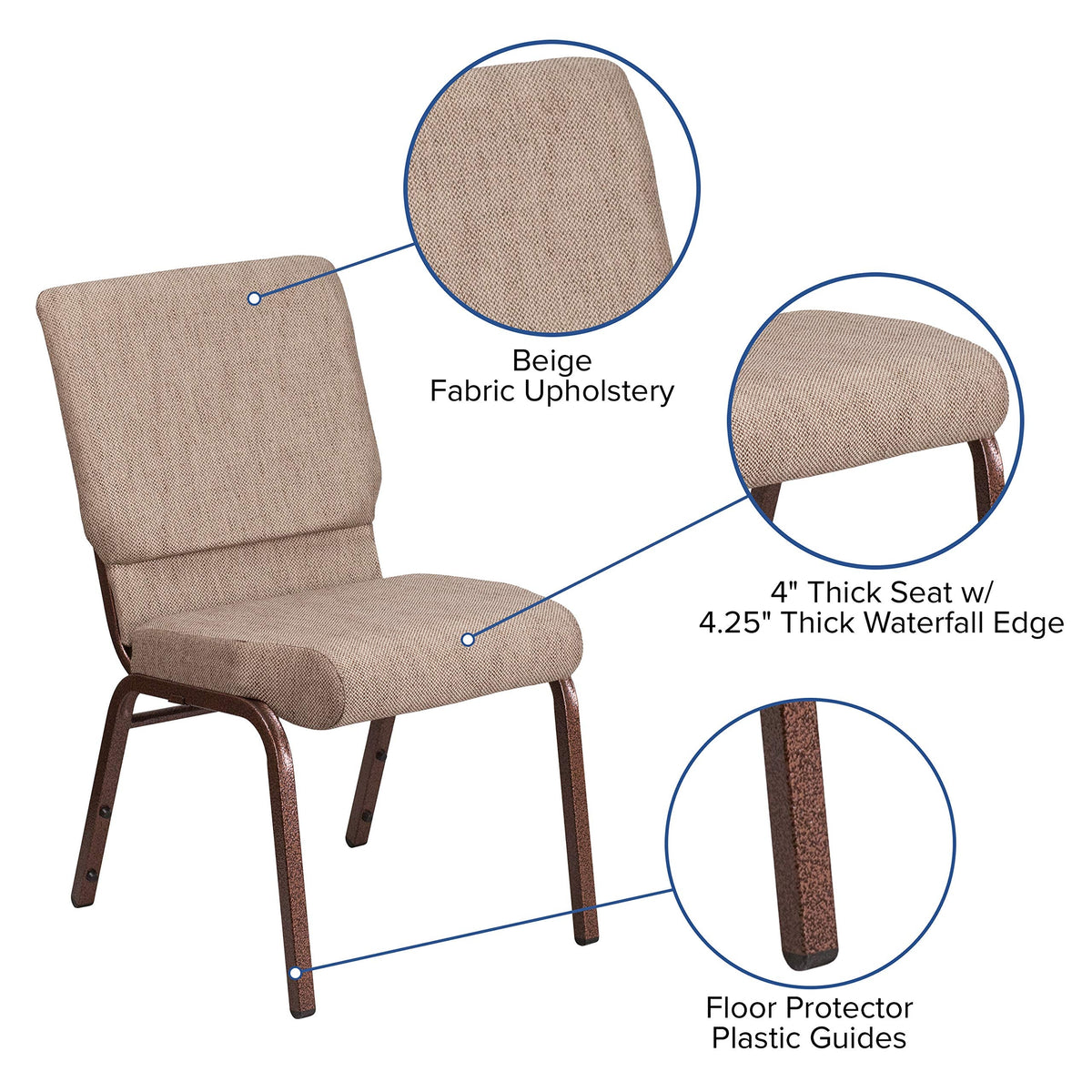 Beige Fabric 18.5"W Stacking Church Chair