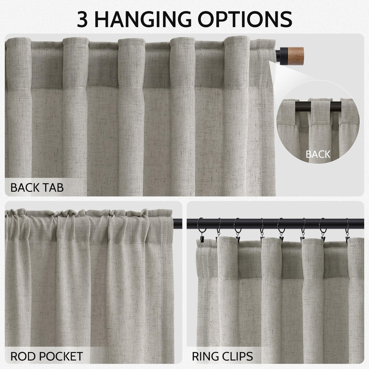 Silver Grey Linen Curtains 120 Inch Extra Long Back Tab Light Filtering Semi Sheer Drapes Modern Farmhouse Boho