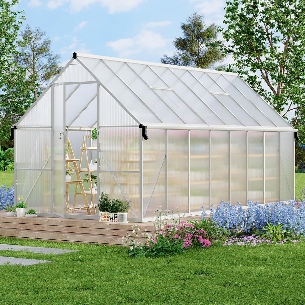 8'X16' Aluminum-Framed Polycarbonate Greenhouse, Heavy Duty Polycarbonate Greenhouse with Quick Setup Structure and