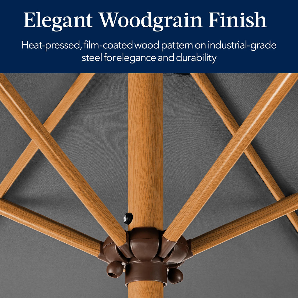 10ft Market Umbrella, Outdoor Sun Shade for Backyard, Deck, Poolside, Table w/Woodgrain Pattern, Easy Tilt & Crank