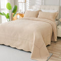100% Cotton Quilt -Beige Bedspread 106"x96"-Coin Pattern Bedding Set 3 Pieces-Pre-Washed Lightweight Cotton