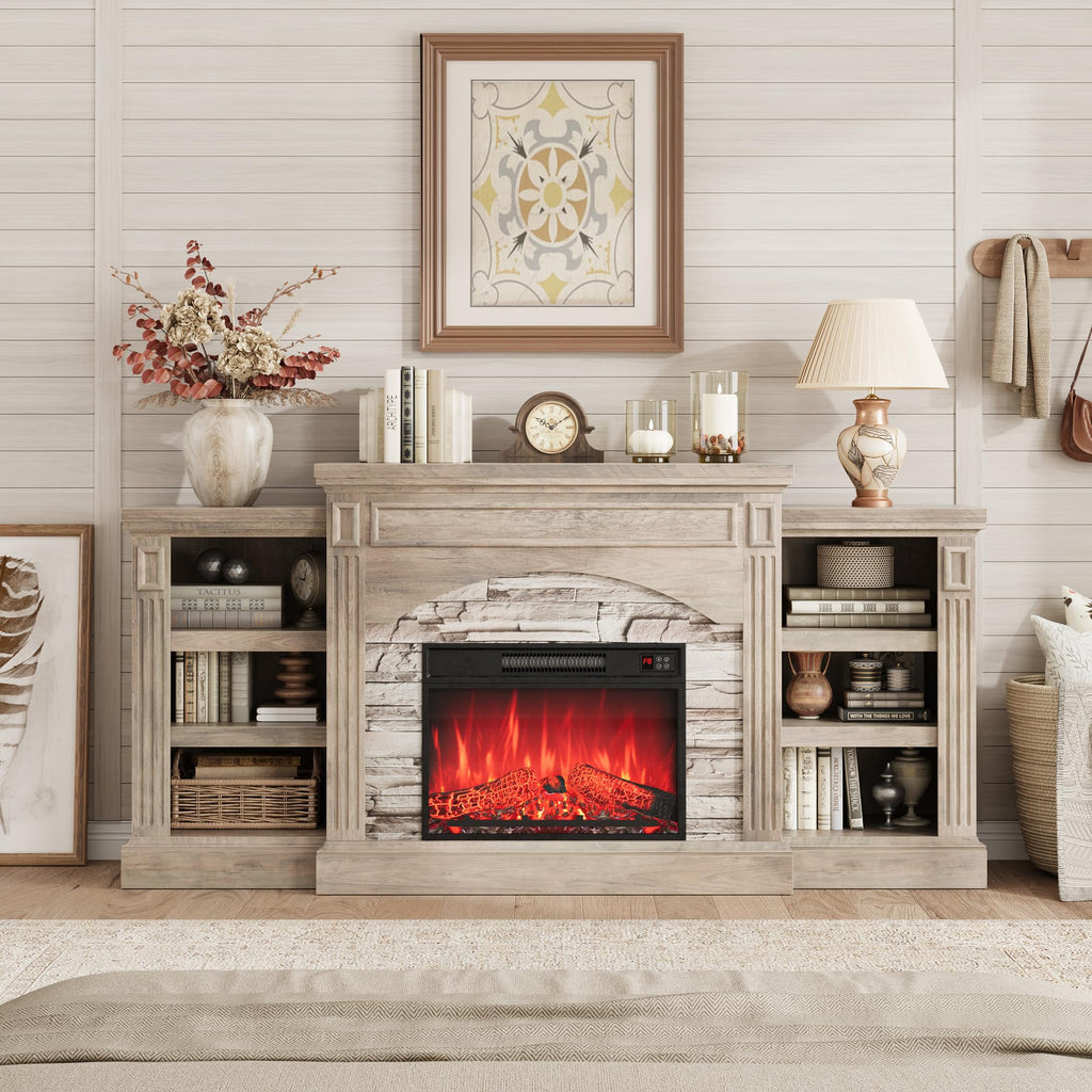70" Farmhouse Electric Fireplace with Mantel, Rustic Gray
