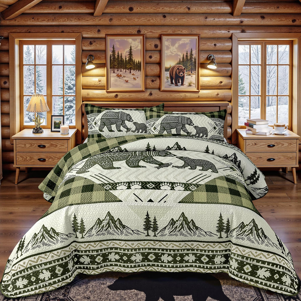 3 Piece Cabin Quilt Sets Farmhouse Rustic Reversible Microfiber Soft Lightweight Bedspread Comforter with 2