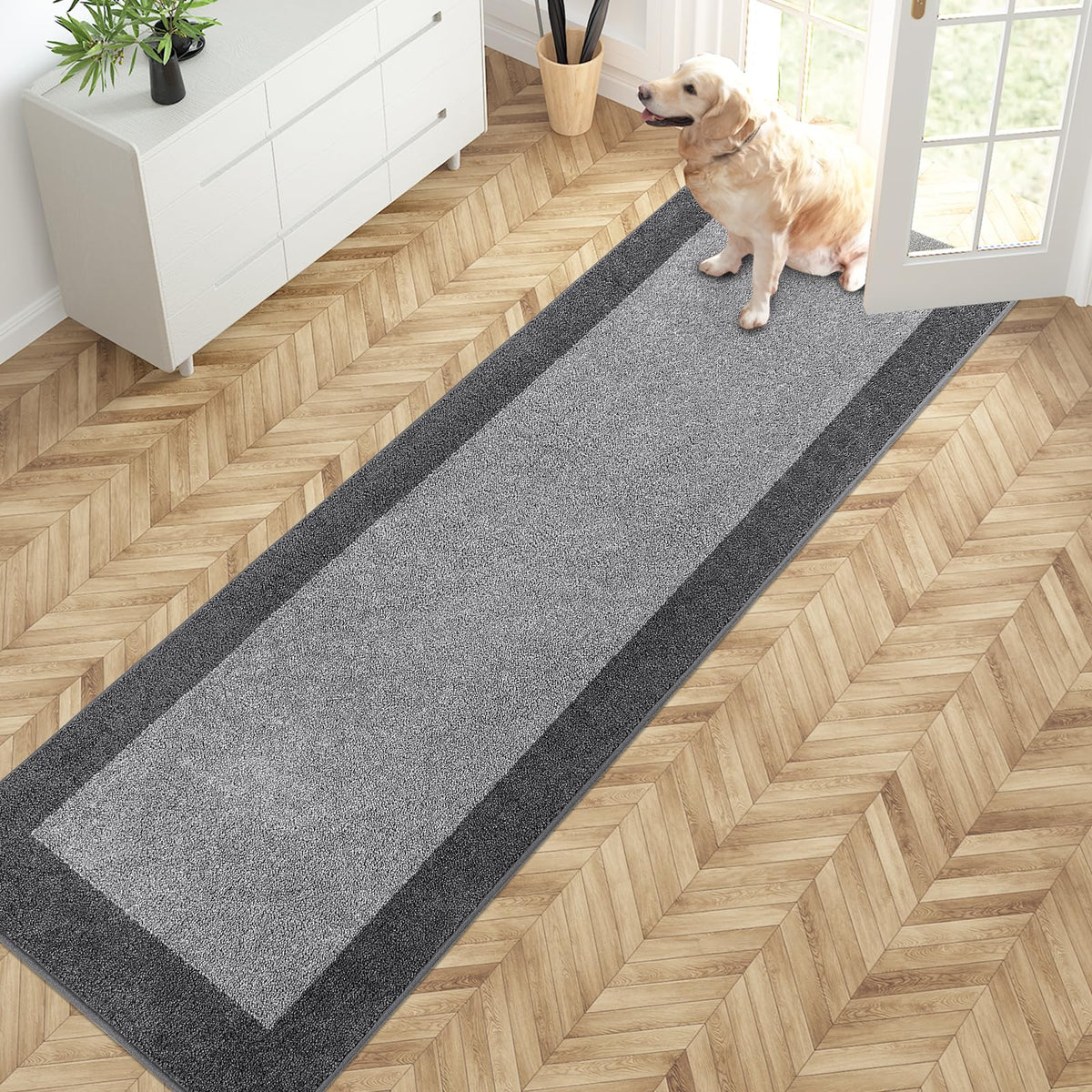 Hallway Runner Rug, 24" x 84", Light Grey & Grey