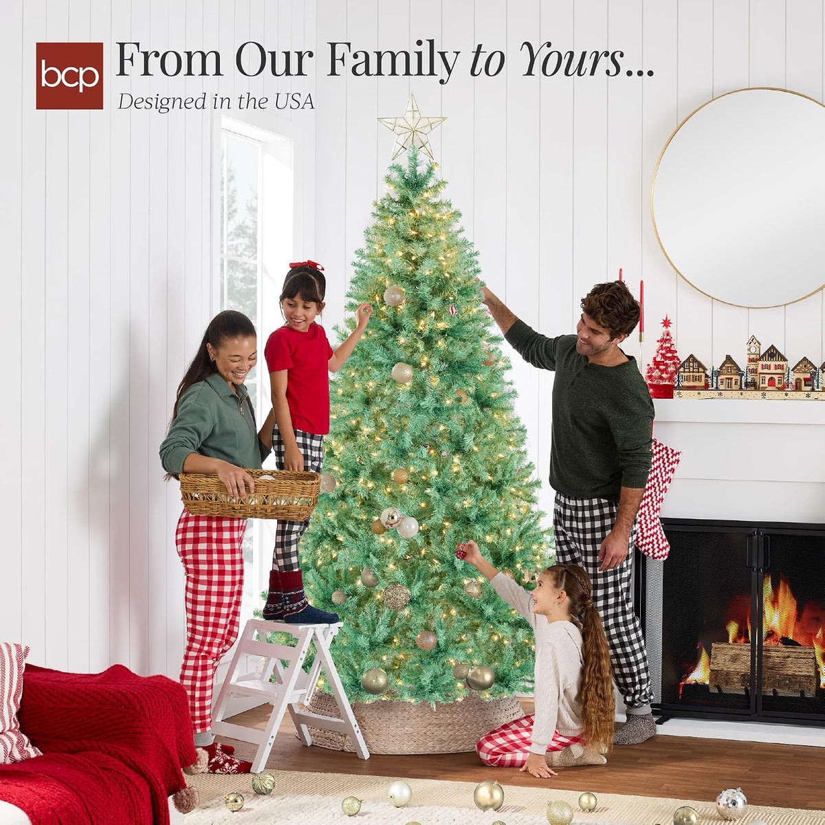 Pre-Lit Sage Green Christmas Tree, 4.5 to 9 ft, Full Artificial Holiday Decoration, Foldable