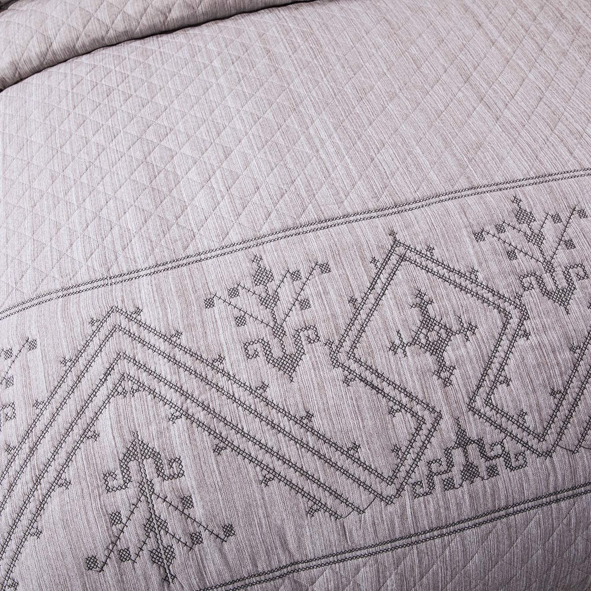 Twin 2-Piece Quilt Set, Heather Grey Embroidered Bedspread