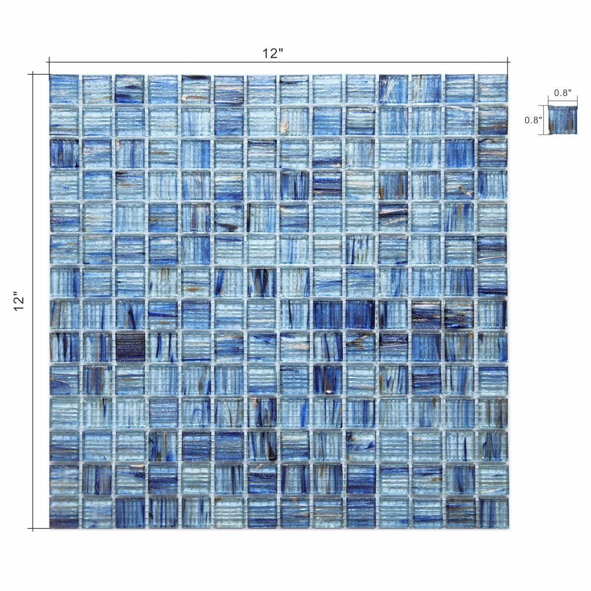 8 Sheets Glass Mosaic Tiles Backsplash, 12" x 12" Light Blue Backsplash Tile Bathroom Swimming Pool Shower Wall (8