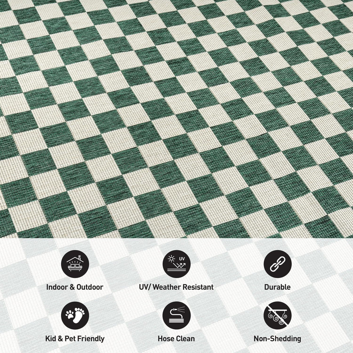 Indoor/Outdoor Checkered Weather Resistant Runner Rug Green