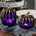 Light Up Black Jack O Lantern Pumpkins Halloween Decor - Set of 2