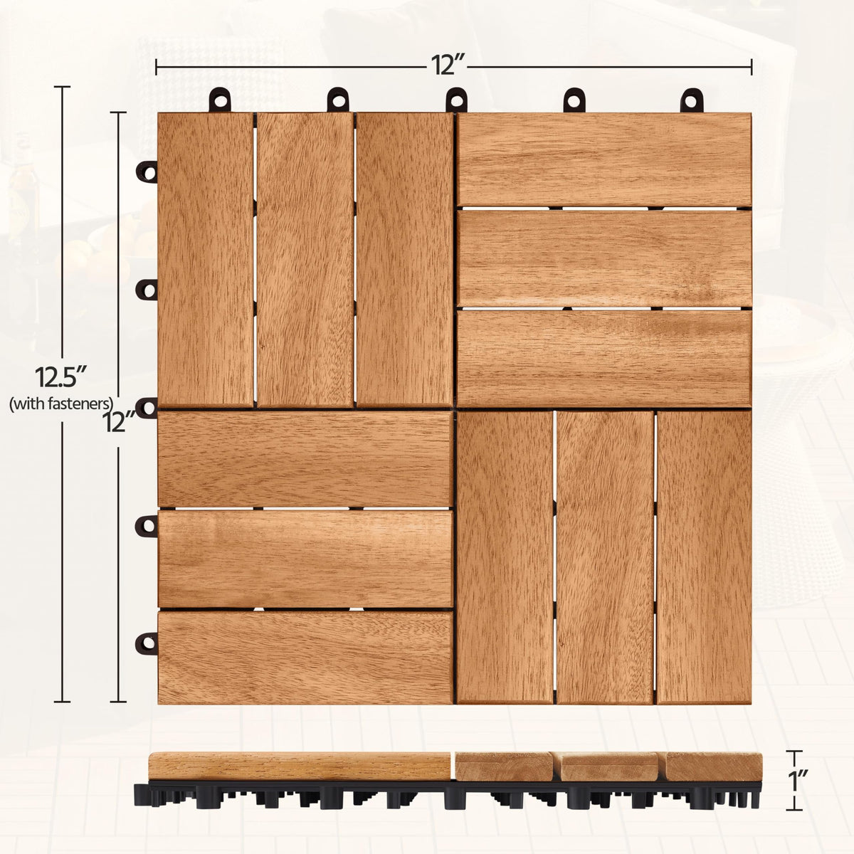 54PCS Acacia Wood Deck Tiles Interlocking Patio Flooring, Wood