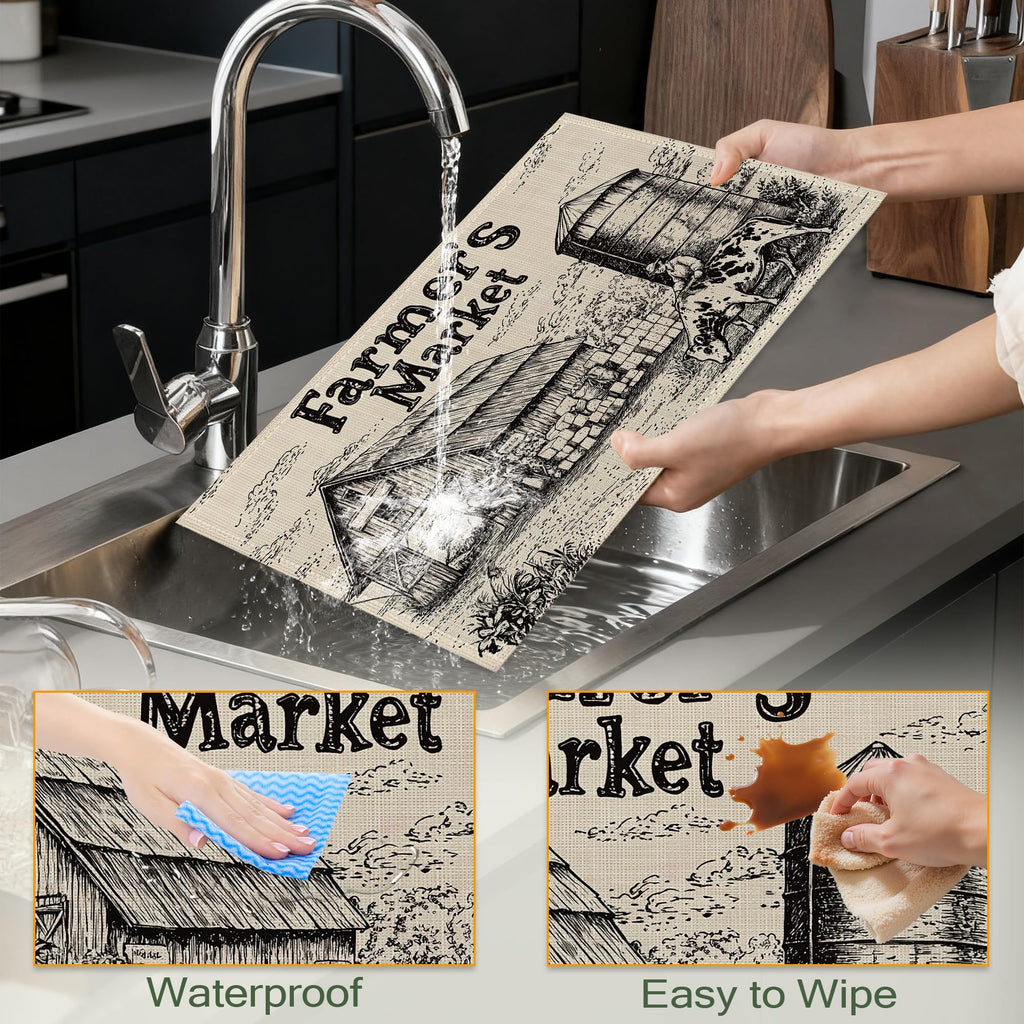Vintage Farmhouse Cloth Placemats,Rustic Country Heat-Resistant Table Placemats Set of 6, Washable Linen Place Mats