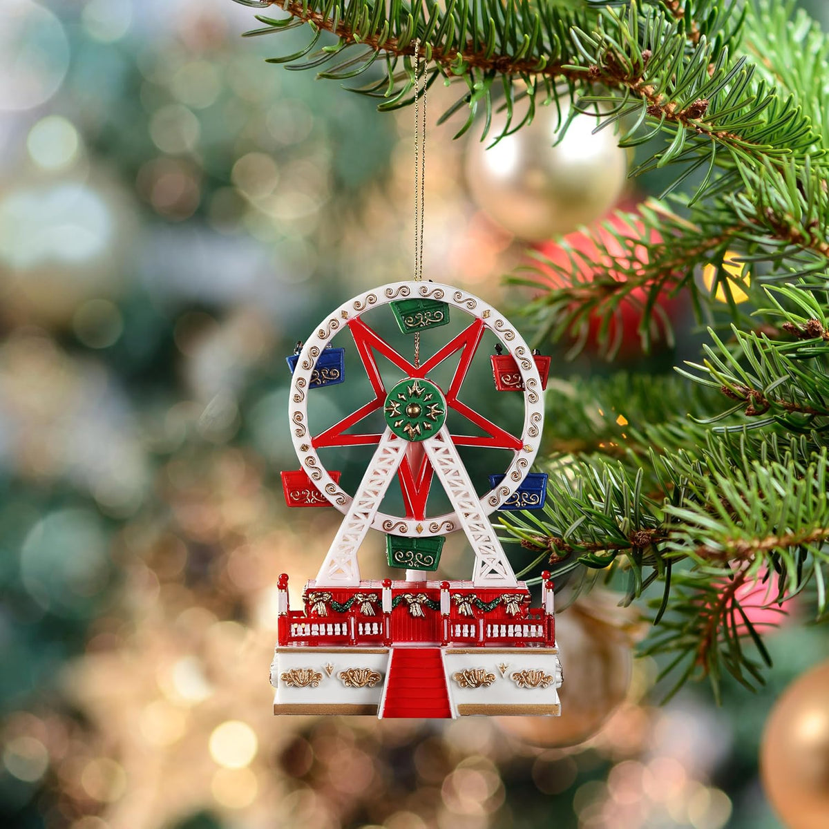 Mini Carousel Music Box, Animated Spinning Christmas Decoration with Holiday Melody and Hand-Painted Details
