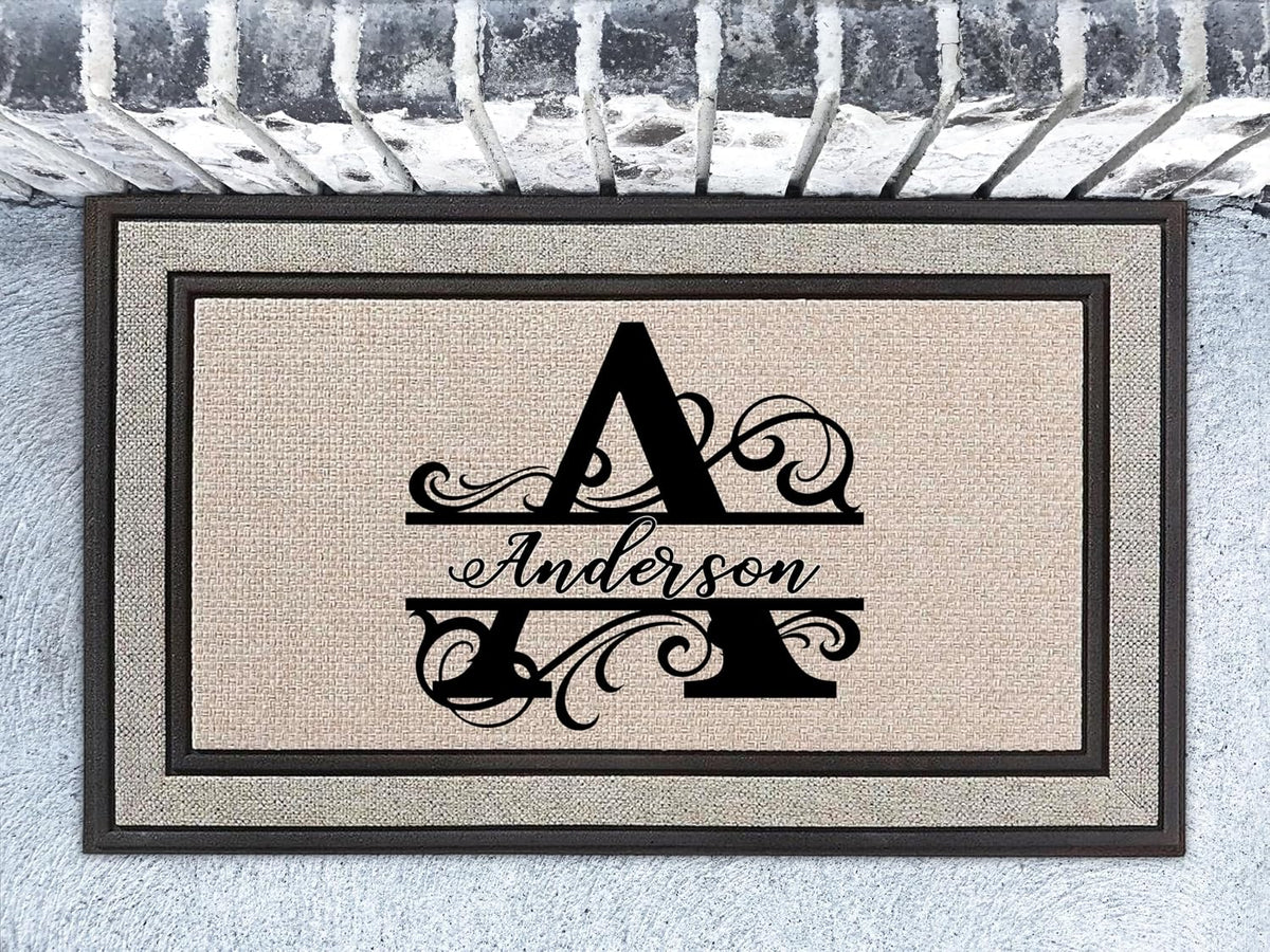 Personalized Monogram Doormat with Family Name, Custom Welcome Doormat, Wedding Gift, First Home, Housewarming, Gray